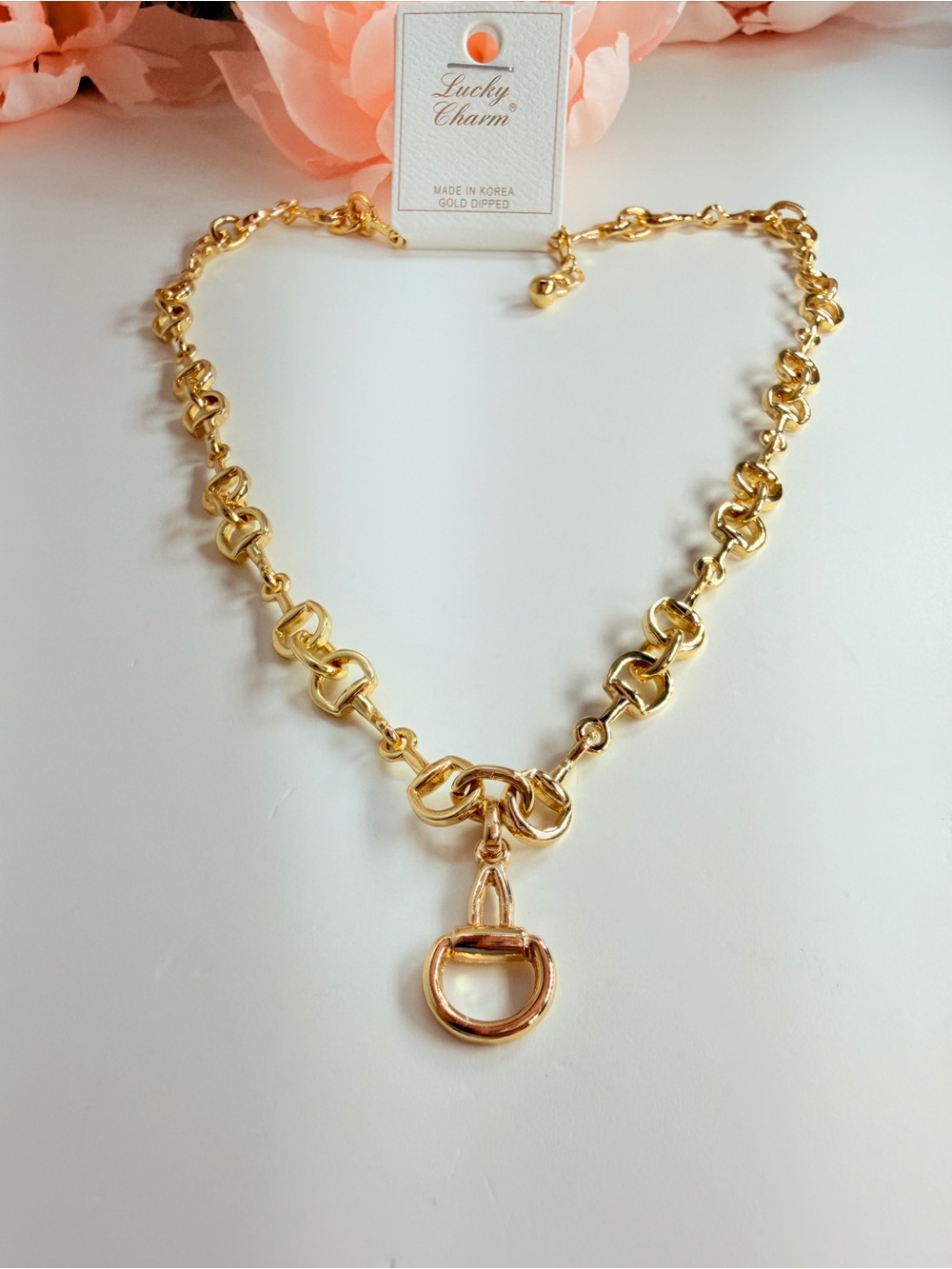 Gold Dipped  Gold horse bit necklace with chain link